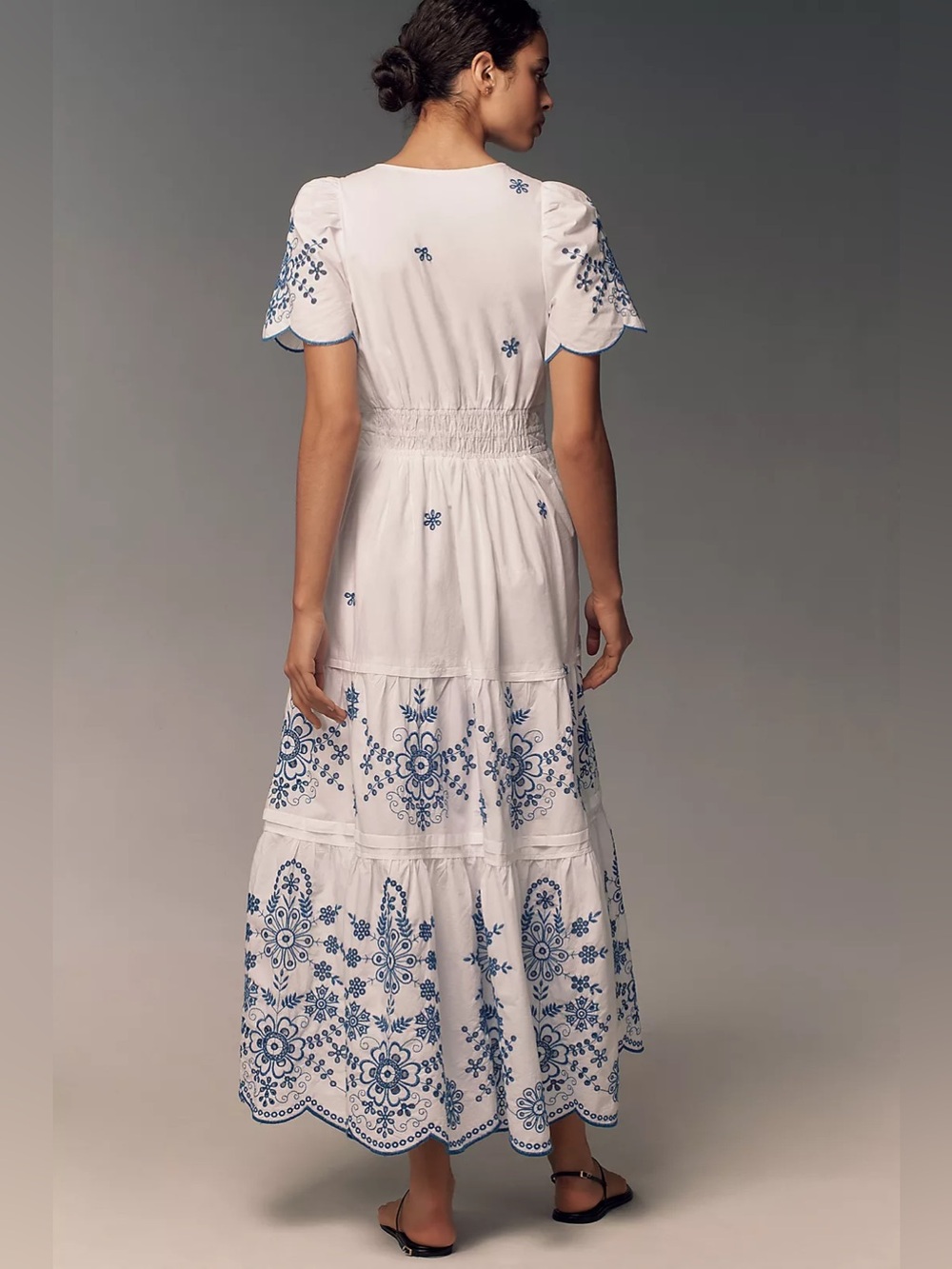 Anthropologie Somerset maxi dress White and blue embroidery eyelet size medium - Picture 2 of 16